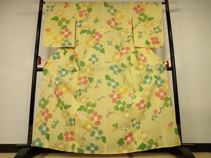 平和屋着物＊夏物　小紋　絽　舞花文　正絹　逸品　AABL2646jd