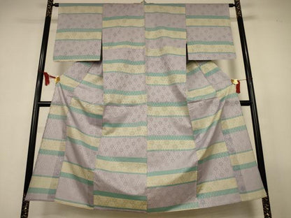 平和屋着物＊夏物　小紋　横段花紋紗　正絹　逸品　AABL2647jd