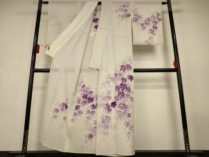 平和屋着物＊夏物　訪問着　絽　手描き　蔦の葉文　金銀彩　正絹　逸品　AABL2648jd