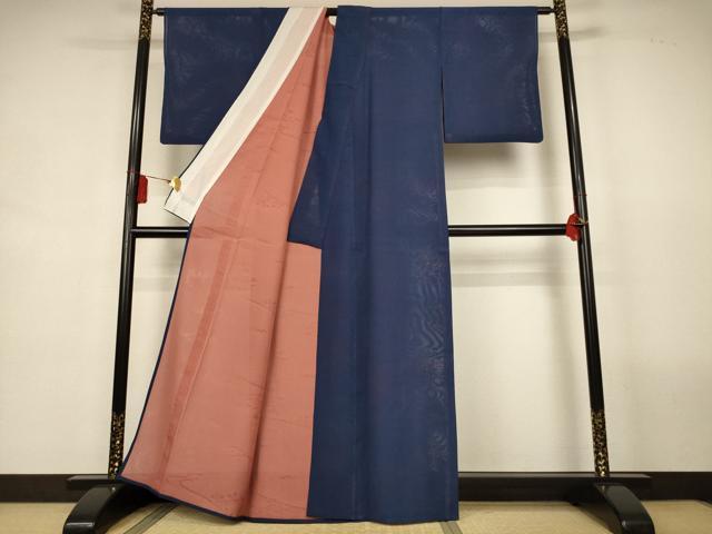 平和屋着物＊夏物　色無地　縦絽　両面染　草花紋紗　褐返色　正絹　逸品　AABL2652jd