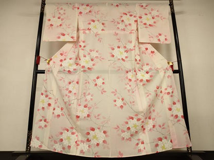 平和屋着物＊夏物　小紋　絽　手描き　枝花文　正絹　逸品　AABL2653jd