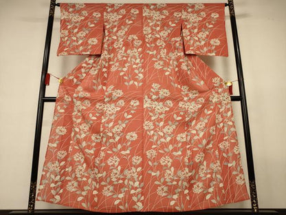 平和屋着物＊夏物　小紋　絽　草花文　正絹　逸品　AABL2654jd