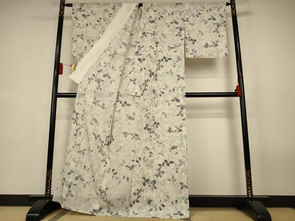 平和屋着物＊夏物　小紋　絽　萩文　銀彩　正絹　逸品　AABL2656jd