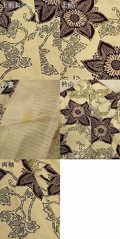 平和屋着物＊夏物　小紋　絽　型染め　草花文　正絹　逸品　AABL2658jd