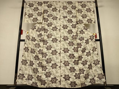 平和屋着物＊夏物　小紋　絽　型染め　草花文　正絹　逸品　AABL2658jd