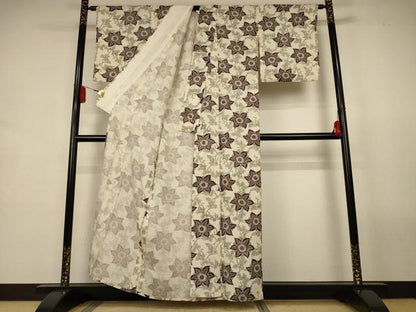 平和屋着物＊夏物　小紋　絽　型染め　草花文　正絹　逸品　AABL2658jd