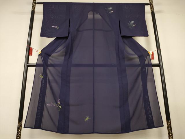 平和屋着物＊夏物　訪問着　絽　総刺繍　草花文　バッタ　正絹　逸品　AABL2660jd