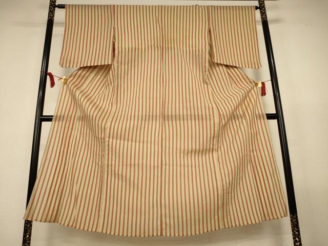 平和屋着物＊夏物　お召　紗　縞　正絹　逸品　AABL2664jd