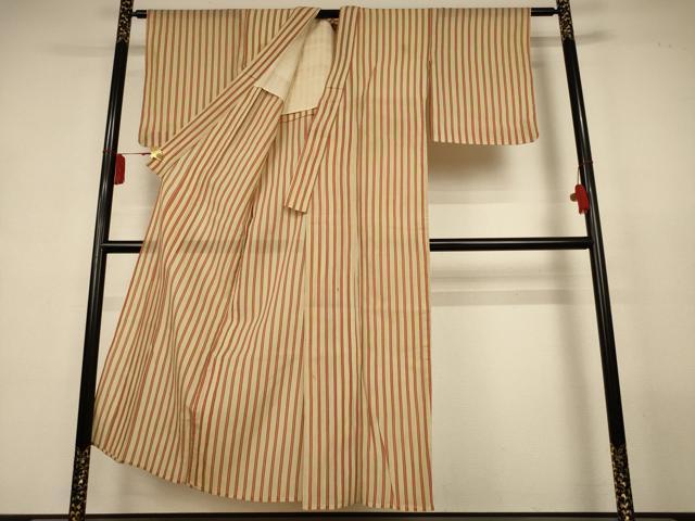 平和屋着物＊夏物　お召　紗　縞　正絹　逸品　AABL2664jd