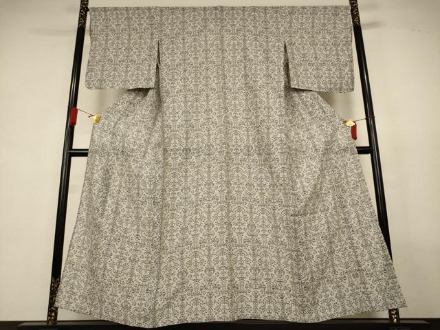 平和屋着物＊夏物　小紋　縞紋紗　藍　洋花文　AABL2670jd