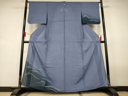 平和屋着物＊夏物　訪問着　絽　手描き　一珍染　流水文　暈し染め　正絹　逸品　AABL2671jd