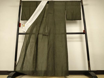 平和屋着物＊夏物　色無地　紗　藍媚茶色　洗える着物　AABL2672jd