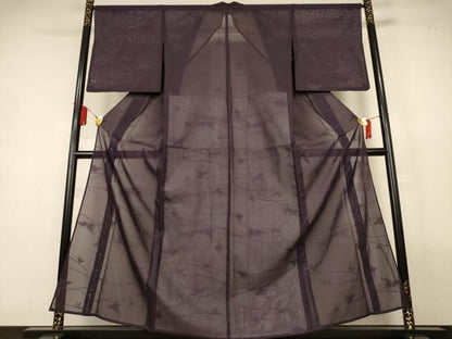 平和屋着物＊夏物　小紋　紗　芝葉文　正絹　逸品　AABL2675jd