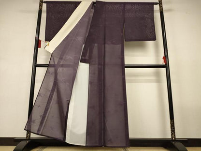 平和屋着物＊夏物　小紋　紗　芝葉文　正絹　逸品　AABL2675jd