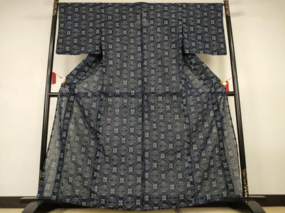 平和屋着物＊夏物　紗紬　双鶴絣文　正絹　逸品　AABL2676jd