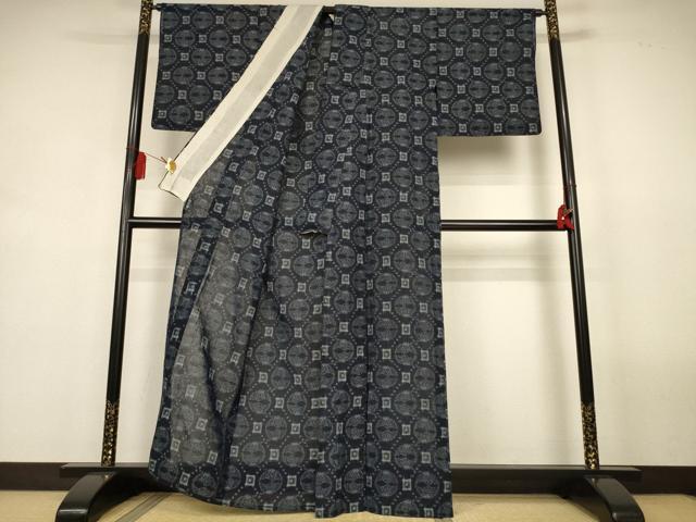 平和屋着物＊夏物　紗紬　双鶴絣文　正絹　逸品　AABL2676jd