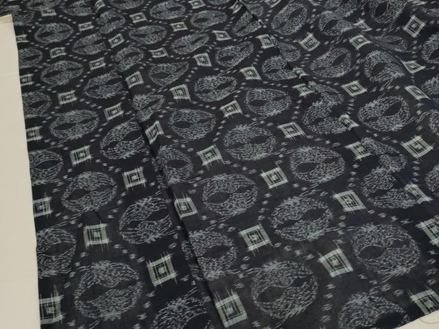 平和屋着物＊夏物　紗紬　双鶴絣文　正絹　逸品　AABL2676jd