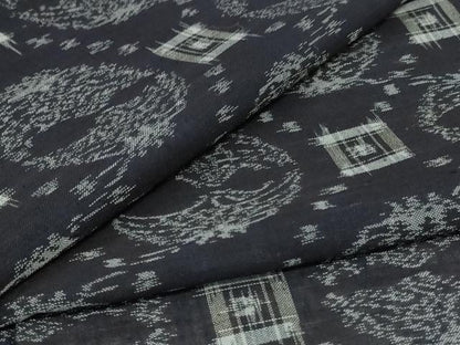 平和屋着物＊夏物　紗紬　双鶴絣文　正絹　逸品　AABL2676jd