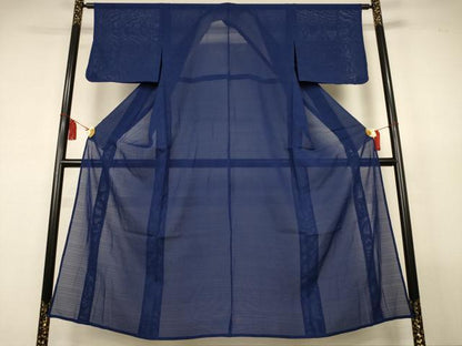 平和屋着物＊夏物　色無地　変わり絽　濃藍色　正絹　逸品　AABL2677jd
