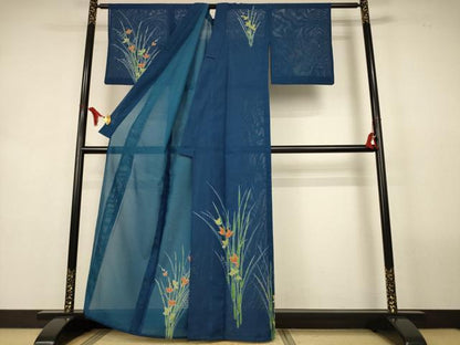 平和屋着物＊夏物　訪問着　絽　草花文　洗える着物　AABL2681jd