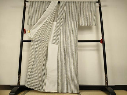 平和屋着物＊夏物　小紋　紗　縞　やまと誂製　AABL2683jd