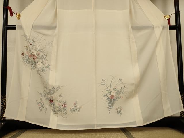 平和屋着物＊夏物　訪問着　絽　手描き　刺繍　草花文　正絹　逸品　AABL2684jd