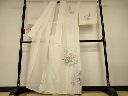 平和屋着物＊夏物　訪問着　絽　手描き　刺繍　草花文　正絹　逸品　AABL2684jd