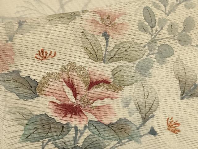 平和屋着物＊夏物　訪問着　絽　手描き　刺繍　草花文　正絹　逸品　AABL2684jd
