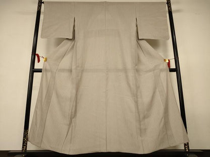 平和屋着物＊夏物　紗紬　縞　正絹　逸品　AABL2686jd
