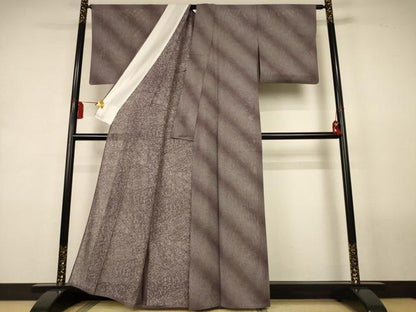 平和屋着物＊夏物　江戸小紋　絽　斜縞　正絹　逸品　AABL2689jd