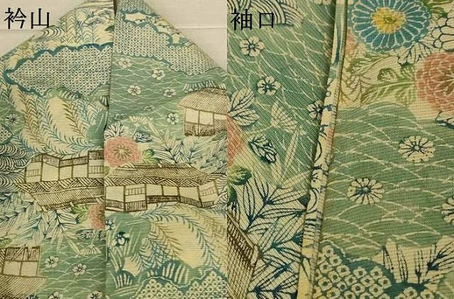 平和屋着物＊夏物　小紋　絽　秀美　手染紅型　風景文　五泉　反端付き　正絹　逸品　AABL2690jd