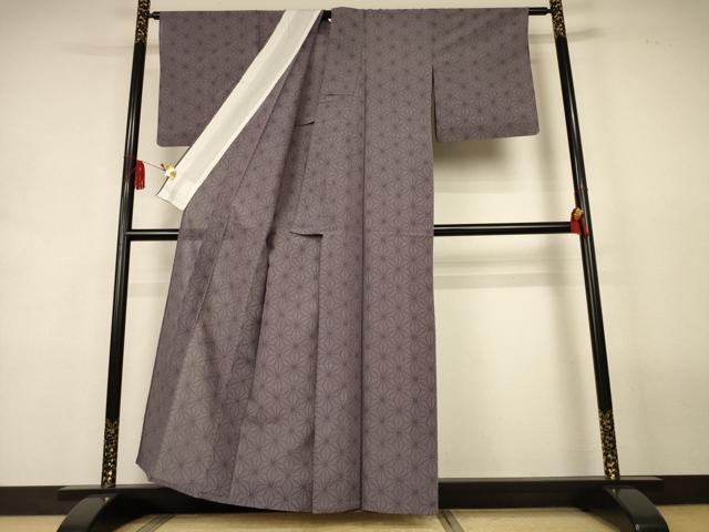 平和屋着物＊夏物　日本工芸会正会員　林宗平　本塩沢　夏塩沢　麻の葉文様　証紙付き　正絹　逸品　AABL2692jd