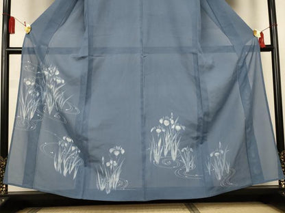 平和屋着物＊夏物　訪問着　絽　刺繍　ろうけつ染め　流水草花文　銀糸　銀彩　正絹　逸品　AABL2693jd