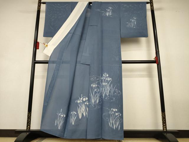 平和屋着物＊夏物　訪問着　絽　刺繍　ろうけつ染め　流水草花文　銀糸　銀彩　正絹　逸品　AABL2693jd