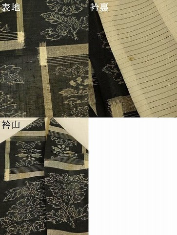 平和屋着物＊夏物　紗紬　色紙草花文　黒地　正絹　逸品　AABL2697jd