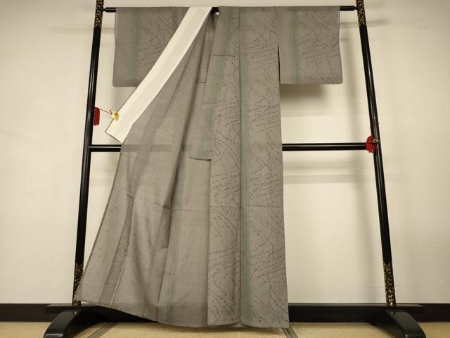 平和屋着物＊夏物　小紋　紗紬　枝葉文　正絹　逸品　AABL2698jd