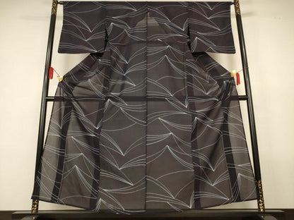 平和屋着物＊夏物　小紋　紗紬　幾何学文様　正絹　逸品　AABL2700jd