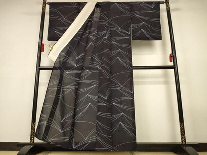 平和屋着物＊夏物　小紋　紗紬　幾何学文様　正絹　逸品　AABL2700jd