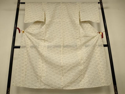 平和屋着物＊夏物　本場大島紬　夏大島　白大島　幾何学文様　正絹　逸品　AABL2704jd