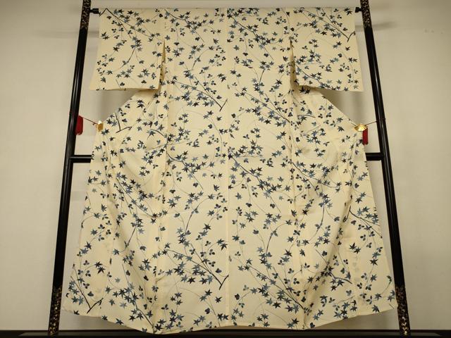 平和屋着物＊夏物　小紋　絽　枝葉文　正絹　逸品　AABL2707jd