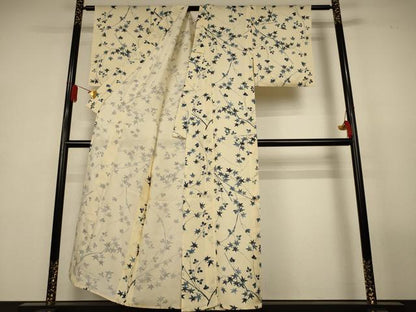 平和屋着物＊夏物　小紋　絽　枝葉文　正絹　逸品　AABL2707jd