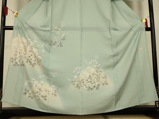 平和屋着物＊夏物　訪問着　縦絽　草花文　伊と幸　正絹　逸品　AABL2711jd