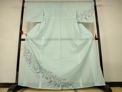 平和屋着物＊夏物　訪問着　絽　草花文　金彩　洗える着物　AABL2713jd