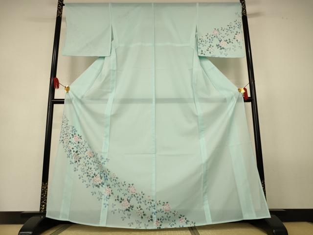 平和屋着物＊夏物　訪問着　絽　草花文　金彩　洗える着物　AABL2713jd