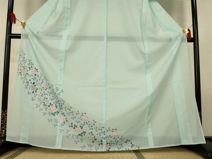 平和屋着物＊夏物　訪問着　絽　草花文　金彩　洗える着物　AABL2713jd