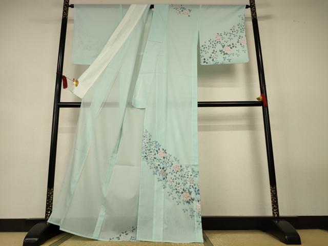平和屋着物＊夏物　訪問着　絽　草花文　金彩　洗える着物　AABL2713jd