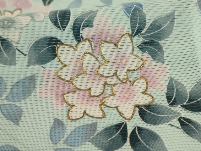 平和屋着物＊夏物　訪問着　絽　草花文　金彩　洗える着物　AABL2713jd