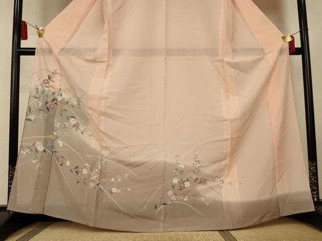 平和屋着物＊夏物　訪問着　絽　草花文　暈し染め　銀彩　正絹　逸品　AABL2714jd