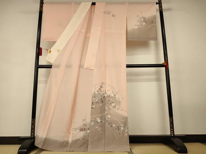 平和屋着物＊夏物　訪問着　絽　草花文　暈し染め　銀彩　正絹　逸品　AABL2714jd