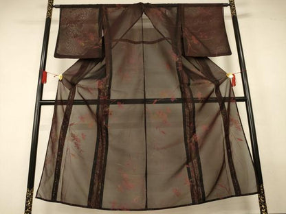 平和屋着物＊夏物　小紋　紗　草花文　正絹　逸品　AABL2718jd